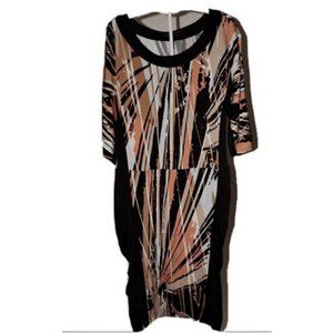 BCBGMaxazria Sheath Dress Ruffle Sides Brown Black Career Work Fall BCBG XS